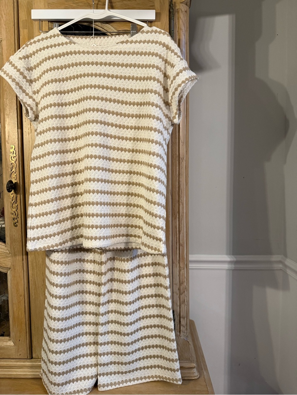 Women’s Knit Swim Coverup Set in Cream and Tan